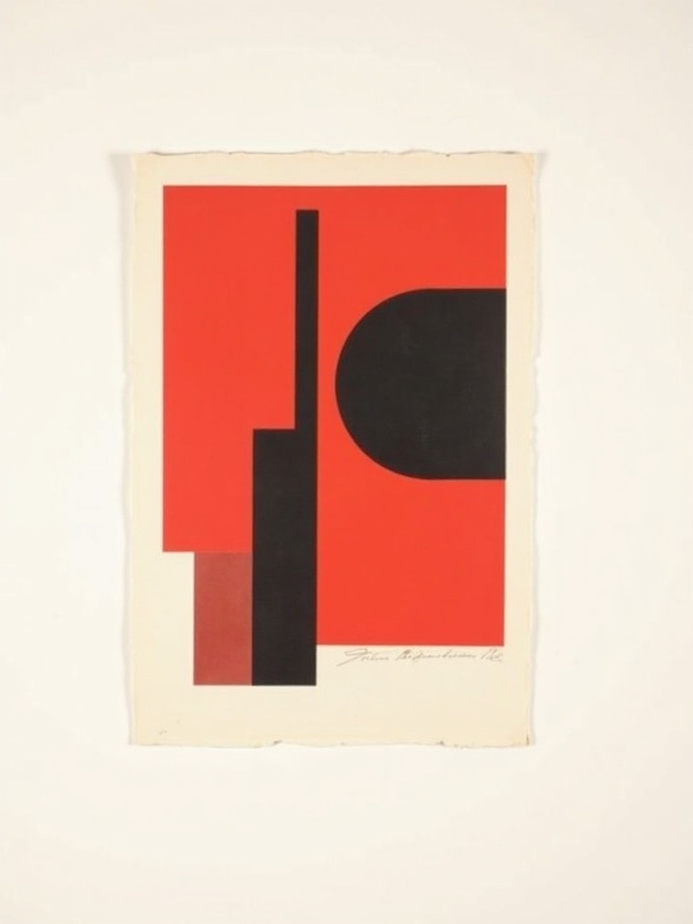 1960s modernist abstract screen print in red and black