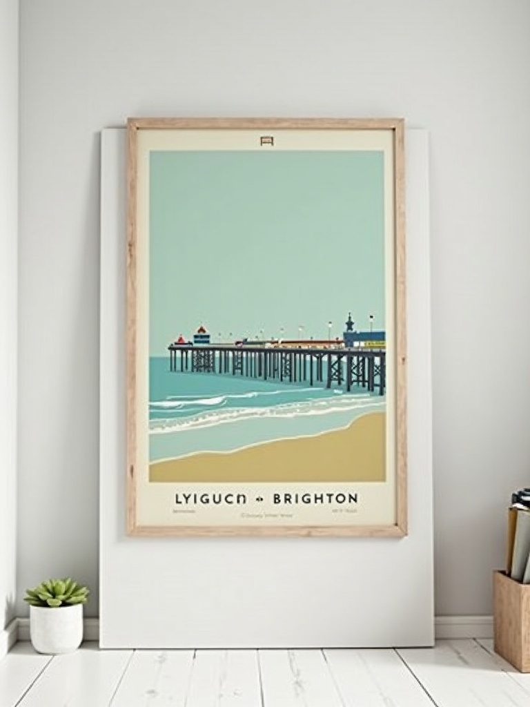 Restored vintage British coastal travel poster of Brighton pier